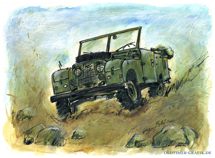 Tempo Landrover BGS Hamburg, Baujahr 1956, Illustration von Sylvia Steinhoff geb. Benub